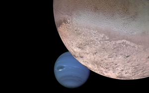 Смонтированное изображение Нептуна и Тритона